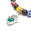 Synthetic Turquoise(Dyed) & Lampwork Evil Eye Round Beaded Stretch Bracelet with Hamsa Hand Charm for Women BJEW-JB07836-5