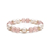 Natural Strawberry Quartz & Pearl Round Beaded Stretch Bracelet for Women BJEW-JB09246-05-1