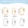 4Pcs 2 Colors Brass Micro Pave Clear Cubic Zirconia Screw Carabiner Lock Charms FIND-UN0004-44-2