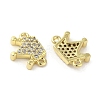 Rack Plating Brass Micro Pave Clear Cubic Zirconia Crown Connector Charms KK-C052-39G-2