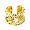 Brass Micro Pave Cubic Zirconia Oval Open Cuff Rings RJEW-K256-05G-2