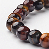 Natural Tiger Eye Round Bead Stretch Bracelets BJEW-L594-D08-2