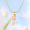 Golden Tong Brass Rhinestone Rose Flower Pendant Snake Chain Necklsces for Women PW-WG50556-03-1