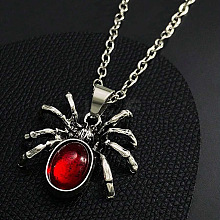 Halloween Spider Alloy Red Resin Pendant Necklaces FS-WG5275D-01