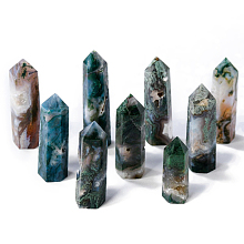 Natural Moss Agate Pointed Prism Bar Home Display Decorations G-PW0007-104C