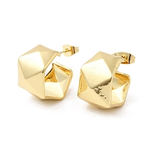 Brass Faceted Round Stud Earrings EJEW-K248-05G