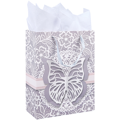 1Pc Butterfly Printed Paper Gift Bags with Ribbon Handles ABAG-SP0001-10B-1