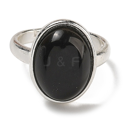 Natural Obsidian Oval Adjustable Rings RJEW-K371-07S-24-1