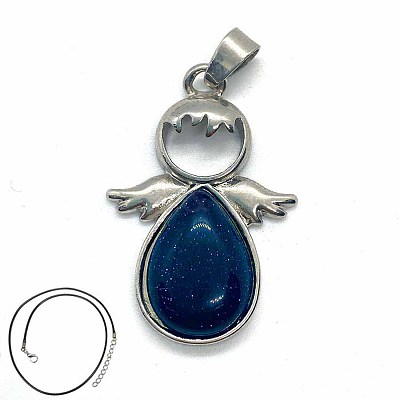 Angel Wings Synthetic Blue Goldstone Teardropt Pendant Necklaces CI6428-12-1