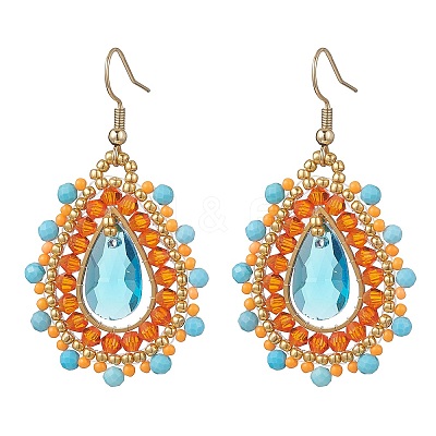 Teardrop Seed Beads & Glass Woven Dangle Earrings EJEW-MZ00682-02-1