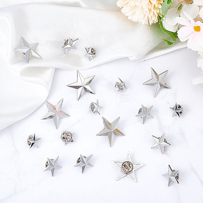 18Pcs 3 Styles Pentagram Alloy Brooches JEWB-GA0001-35P-1