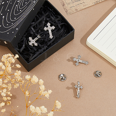 4Pcs Floral Cross Zinc Alloy Rhinestone Lapel Pin Backs for Backpack Clothes JEWB-FH0002-32P-1