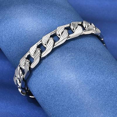 201 Stainless Steel Cuban Link Chains Bracelets for Women Men STAS-T077-19A-03P-1