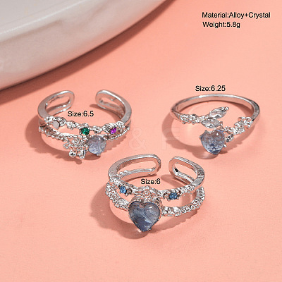 3Pcs Heart & Flower Alloy Rhinestone Cuff Rings FS-WGDF7E1-04-1