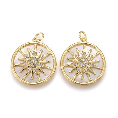 Brass Micro Pave Clear Cubic Zirconia Shell Pendants ZIRC-Z001-04G-1