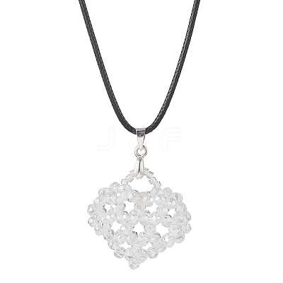 Electroplated Glass Beaded Heart Pendant Black Waxed Cotton Cord Necklaces for Women NJEW-MZ00120-01-1
