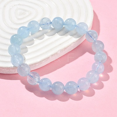 Natural Aquamarine Round Bead Stretch Bracelets for Men Women BJEW-U034-01A-04-1
