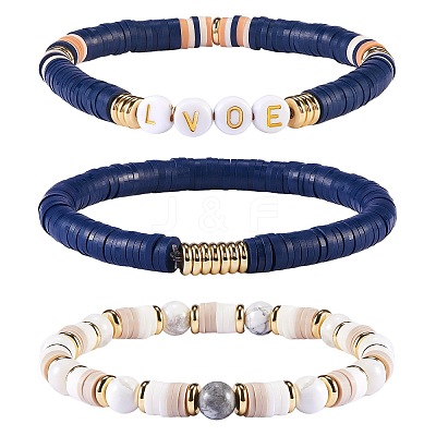 Love Beads Stacking Stretch Bracelets Set for Women BJEW-SZ0001-93-1