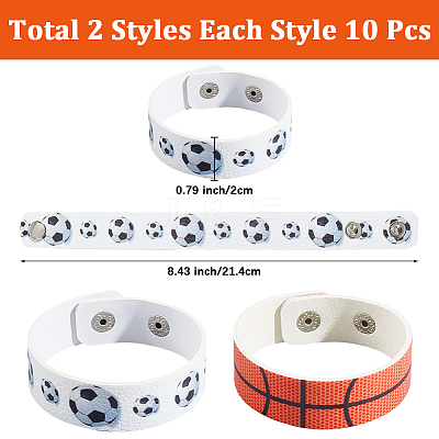 20Pcs 2 Styles Leather Wide Cord Bracelet with Snap Button for Men Women GUQI-CL0001-02A-1