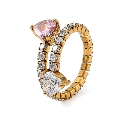 304 Stainless Steel Micro Pave Cubic Zirconia Cuff Open Rings for Women SA-CBAABBA-18B-G-1