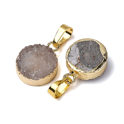 Flat Round Dyed Natural Druzy Agate Pendants G-F229-18A-1
