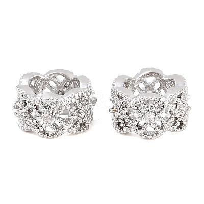 Flower Brass Clear Cubic Zirconia European Beads KK-B186-06P-1
