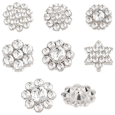 42Pcs 7 Styles 1-Hole Alloy Rhinestone Shank Button ALRI-GA0001-10-1