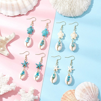 5 Pairs 304 Stainless Steel Shell Dangle Earrings EJEW-JE06441-1