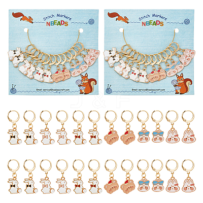 Alloy Enamel Rabbit & Bear Pendant Locking Stitch Markers HJEW-AB00079-1