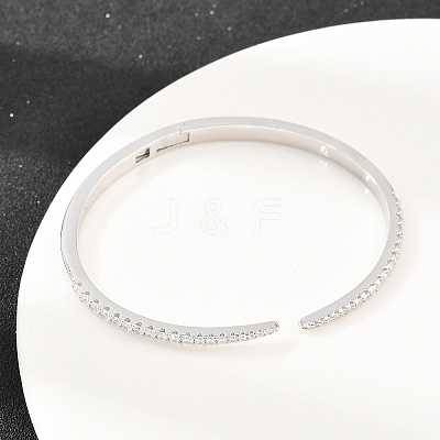 Brass Micro Pave Clear Cubic Zirconia Hinged Bangles BJEW-F528-01P-1
