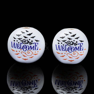 Halloween Printed Natural Wood Beads WOOD-S057-091-1