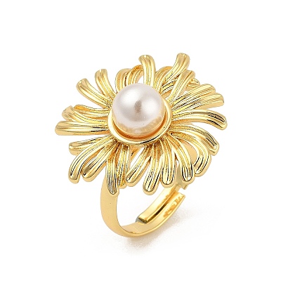 Sunflower Brass Finger Rings for Women RJEW-S622-02G-1