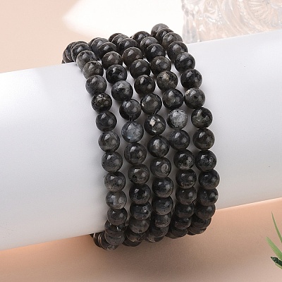 Natural Larvikite Bead Stretch Bracelets X-BJEW-K212-A-046-1
