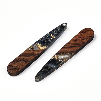 Transparent Resin & Walnut Wood Pendants RESI-N039-69C-1