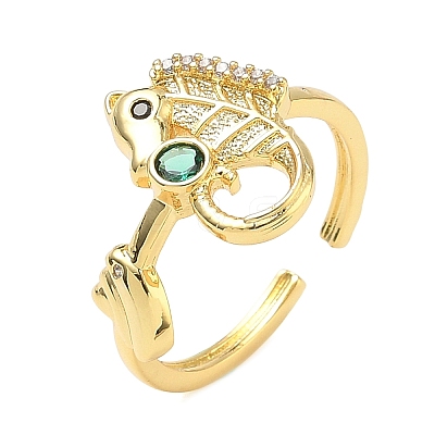 304 Stainless Steel Cubic Zirconia Cuff Open Rings for Women RJEW-Z122-02G-05-1