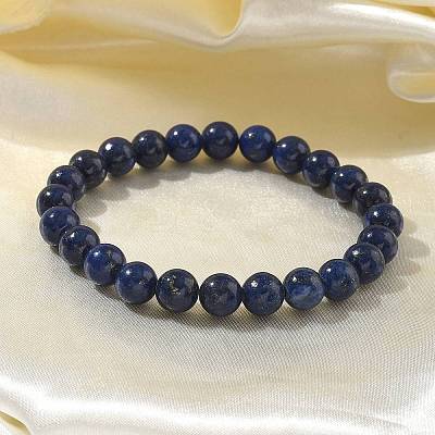 Natural Lapis Lazuli Bead Stretch Bracelets X-BJEW-K212-B-047-1