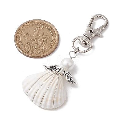 Angel Alloy & Wire Wrapped Natural Shell Pendant Decorations HJEW-JM02017-01-1