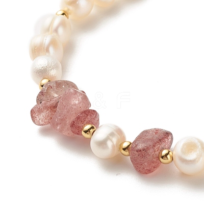 Natural Strawberry Quartz Chip Beaded Bracelet BJEW-TA00032-03-1
