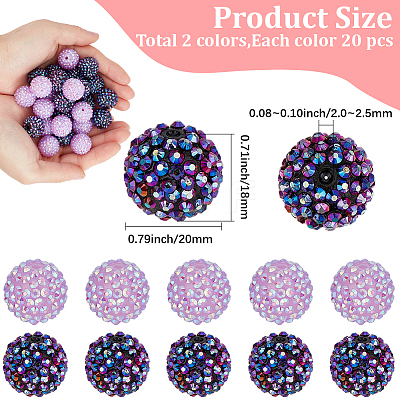 40Pcs 2 Colors AB-Color Resin Rhinestone Beads RESI-PA0001-28-1