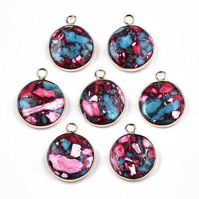 Flat Round Assembled Synthetic Turquoise and Natural Regalite/Imperial Jasper Pendants G-N330-21B-02-1