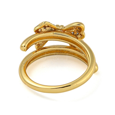 Bowknot Brass Micro Pave Clear Cubic Zirconia Double Rings RJEW-Z050-26G-1