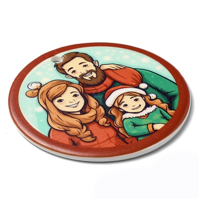 Christmas Handmade Printed Porcelain Big Pendants PORC-F009-03-1