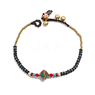 Alloy Rondelle & Dyed Synthetic Turquoise Heishi Braided Beaded Adjustable Anklets for Women FS-WG1CCC6-01-1