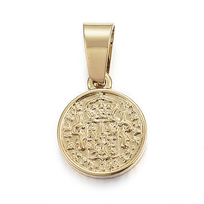 PVD Vacuum Plating 304 Stainless Steel Coin Pendants STAS-F183-01G-B-1