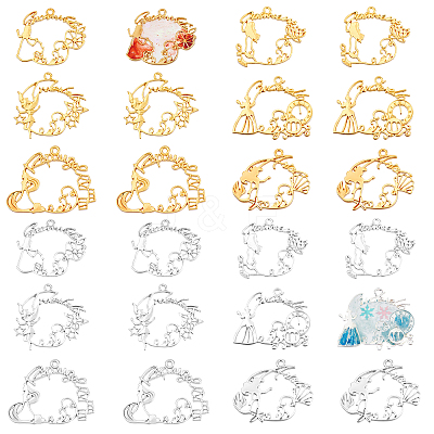 24Pcs 12 Style Alloy Open Back Bezel Pendants FIND-OC0001-44-1