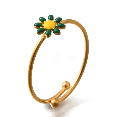 Daisy 304 Stainless Steel Enamel Open Cuff Rings for Women RJEW-M061-01G-04-1