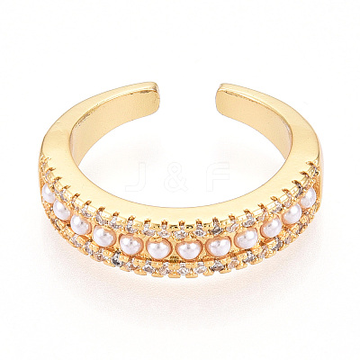 Brass Micro Pave Clear Cubic Zirconia Cuff Rings for Women KK-T074-16G-1