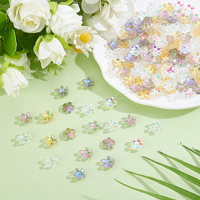 150Pcs 5 Colors Transparent Electroplate Glass Bead Caps EGLA-ME0001-18-1