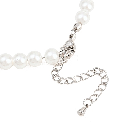 Brass & ABS Plastic Imitation Pearl Round Beaded Necklace Making KK-Z158-07P-02-1