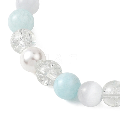 Glass & Shell Pearl & Natural & Dyed White Jade Beaded Stretch Bracelets for Women BJEW-JB12842-1